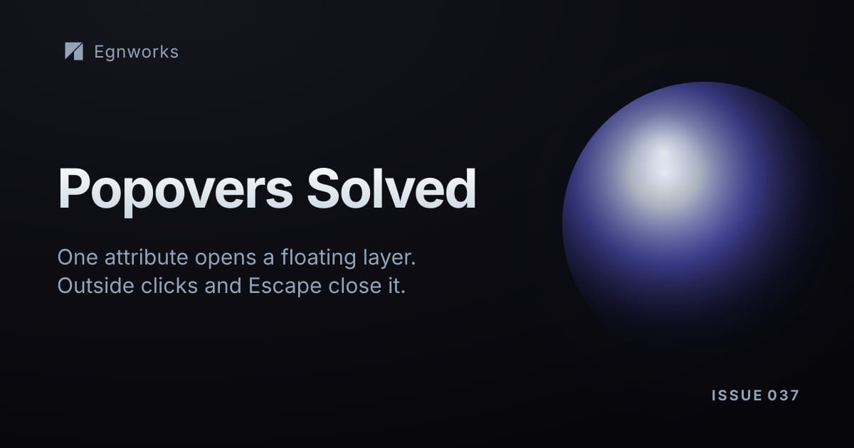 A dark Egnworks banner representing a popover rendered above the page in the top layer.